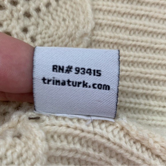 Trina Turk Cream Pointelle Wool Cashmere Blend Knit Cardigan Snap Button Front - Picture 8 of 8
